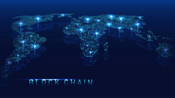 The illustration of blockchain technology around the world