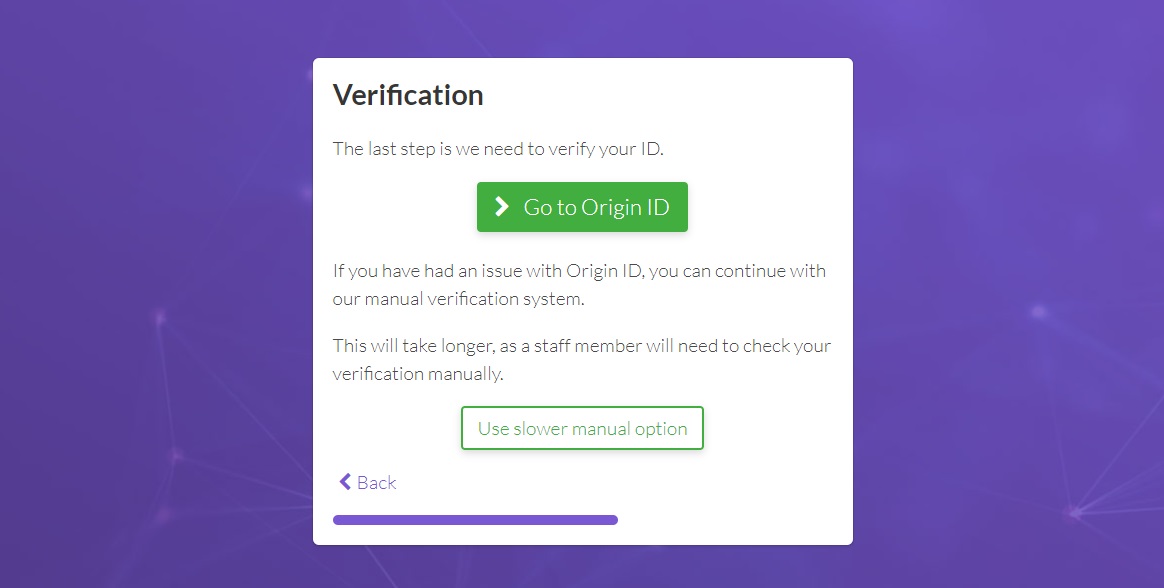 The page that Easy Crypto shows to verify your new account