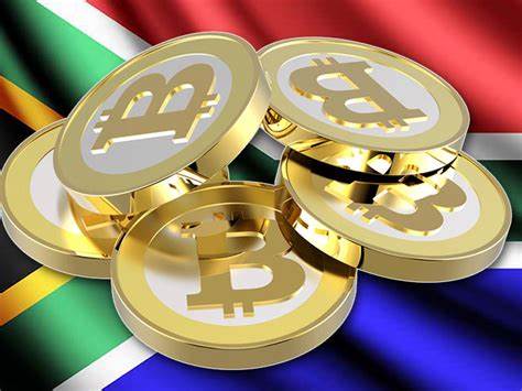 Bitcoin (BTC) illustration on national flag of South Africa