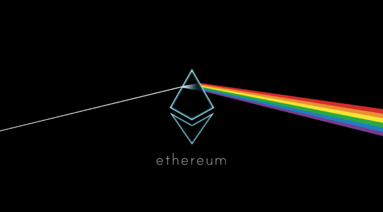 The logo of Ethereum is illustrated as one of Pink Floyd's album