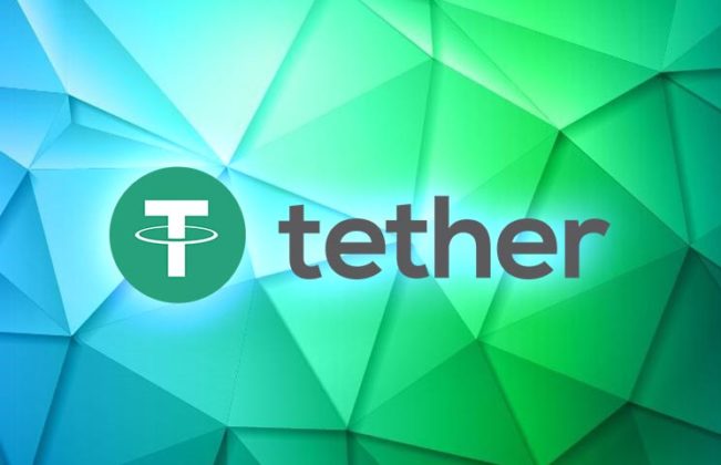 Tether Logo and Icon on green and blue digital back ground