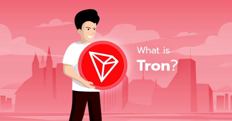 Illustration of a guy holding a tron logo.