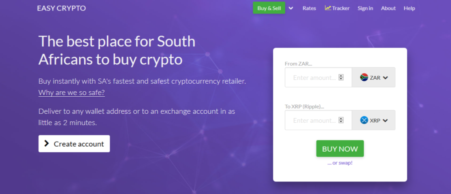The homepage of Easy Crypto South Africa website