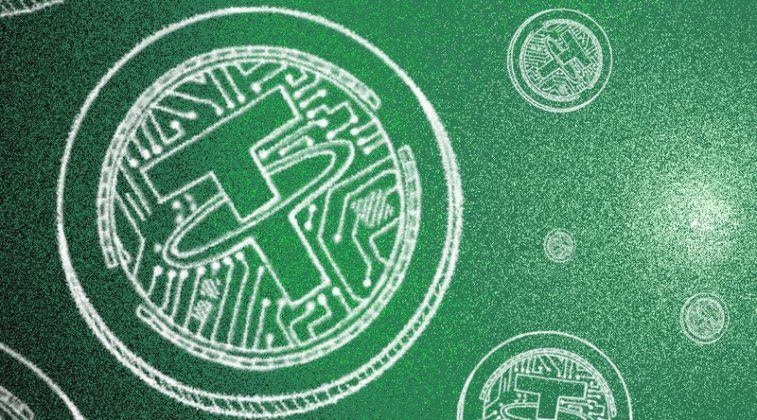 The logo of Tether (USDT) on green background
