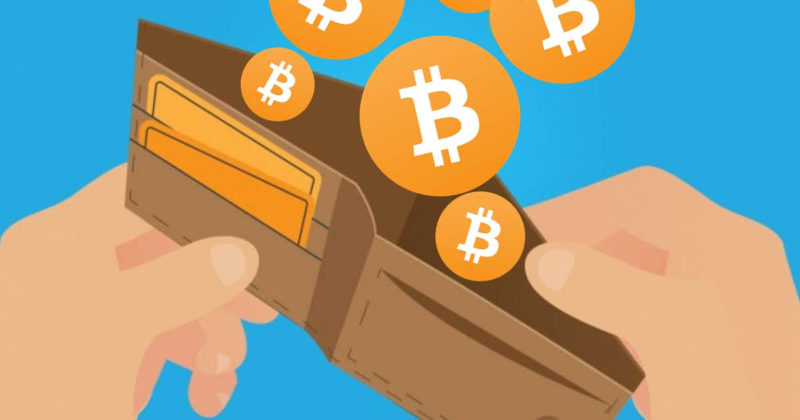 Bitcoin wallet Australia man holding wallet with BTC coins and card