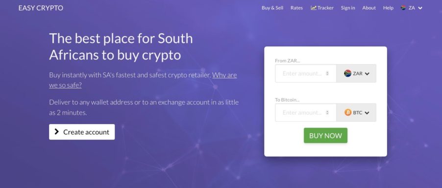 The front page of Easy Crypto website, a recommended place to buy Bitcoin in South Africa