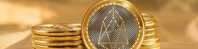 EOS is illustrated as physical gold coins