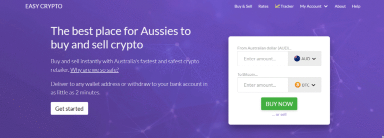 The front page of Easy Crypto Australia (AU) website as the cheapest way to buy Bitcoin (BTC) in Australia