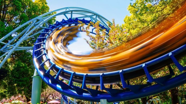 Bitcoin price represented by a high speed roller coaster