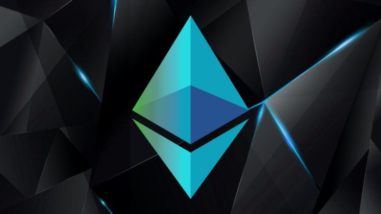 Blue and green ethereum ETH logo with black block back ground
