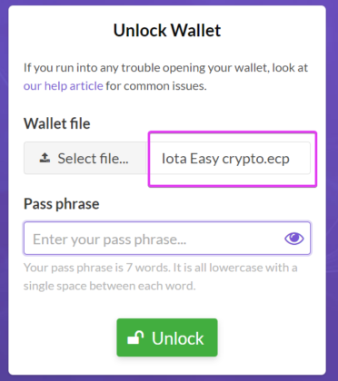The screenshot of the selected Easy Crypto wallet file