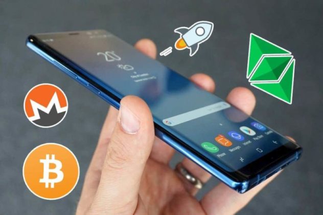 Cryptocurrency adoption represented by smart phone with Monero Ethereum and Bitcoin logo