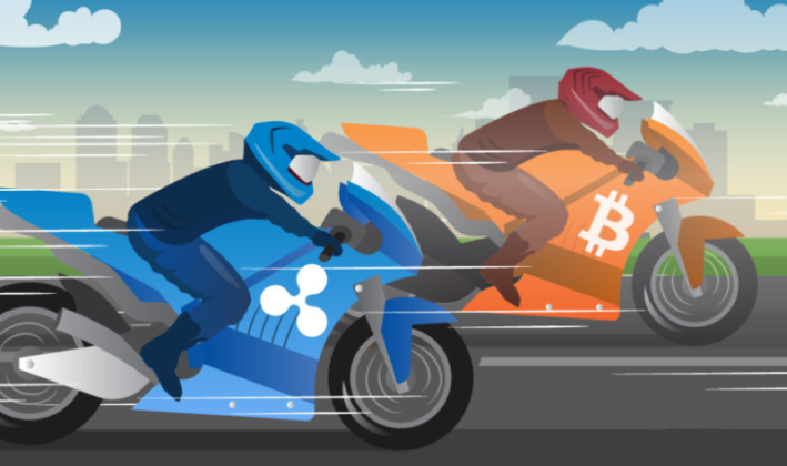 XRP and Bitcoin logos on motorcycles image
