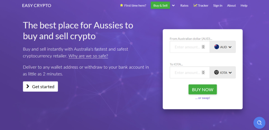 The homepage of Easy Crypto Australia, the best place to buy IOTA, Bitcoin, and other cryptocurrencies in Australia