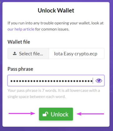 The screenshot of unlocking your Easy Crypto wallet after you provided the passphrase