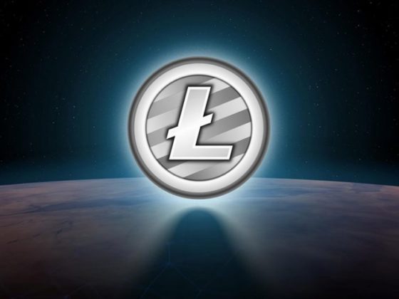 Litecoin logo LTC in space with shiny back ground