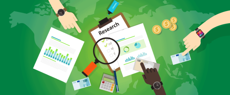 Bitcoin research with green back ground with people pointing towards research instruments