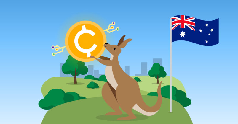Illustration of a Kangaroo holding a crypto coin to illustrate the topic of why we should have cryptocurrency in Australia