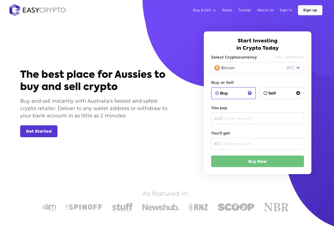 Screenshot of Easy Crypto Australia homepage. 