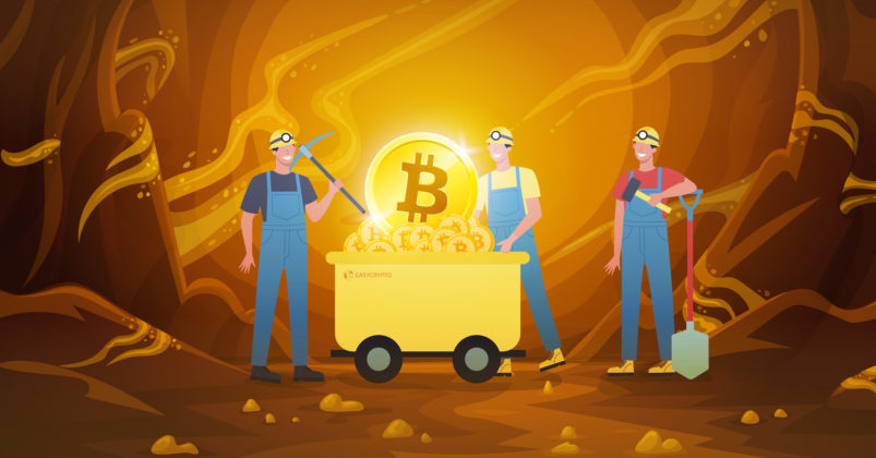 Illustration of miners mining bitcoin to illustrate what is proof of work.