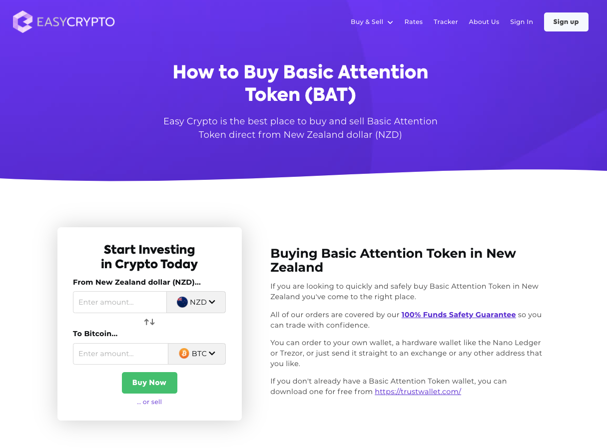 How to buy Basic Attention Token (BAT) at Easy Crypto
