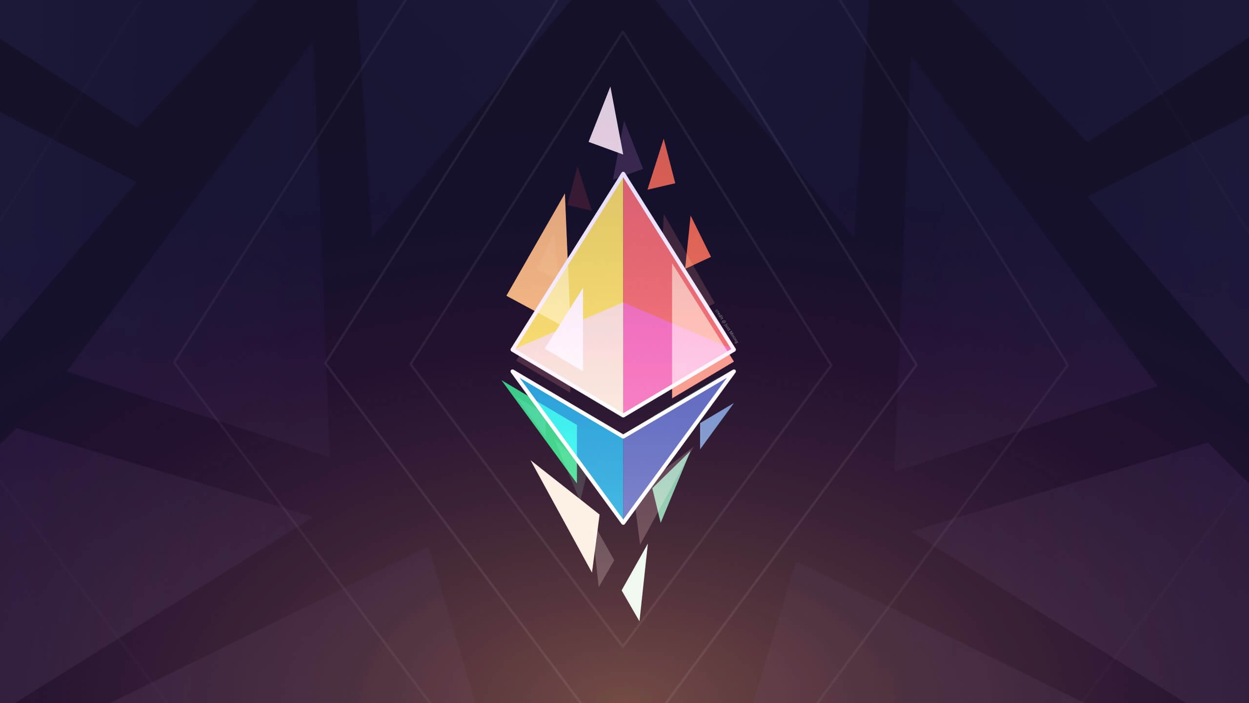 Image of a rainbow ethereum logo on a dark background.