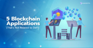 Illustration of a man doing some computations to illustrate the topic of different blockchain applications.