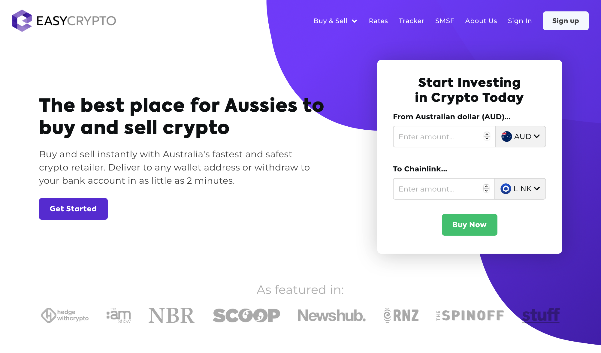 Screenshot of Easy Crypto Australia Homepage showcasing LINK coin