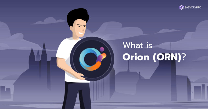 A person holding the Orion (ORN) logo on a dark background.