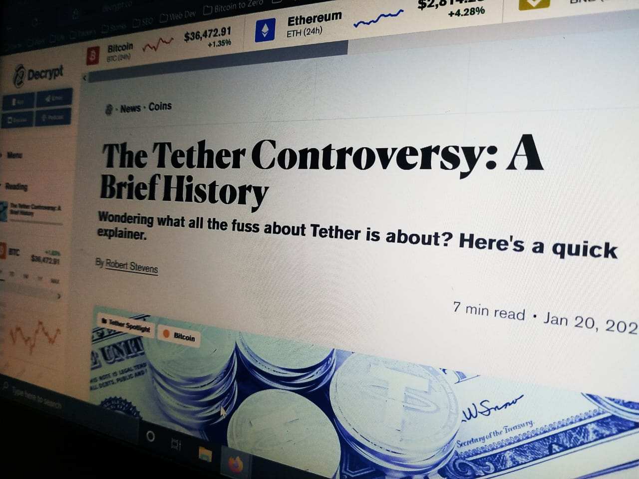 Article about the Tether stablecoin controversy.