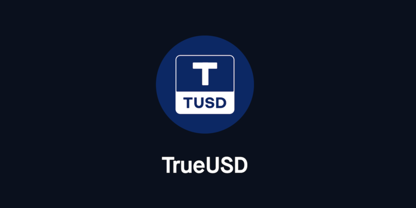 Navy blue TrueUSD token logo on a dark background.