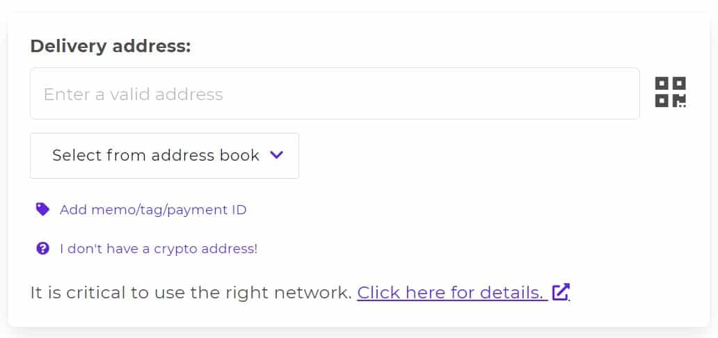 How to enter delivery address for BitTorrent (BTT) at Easy Crypto