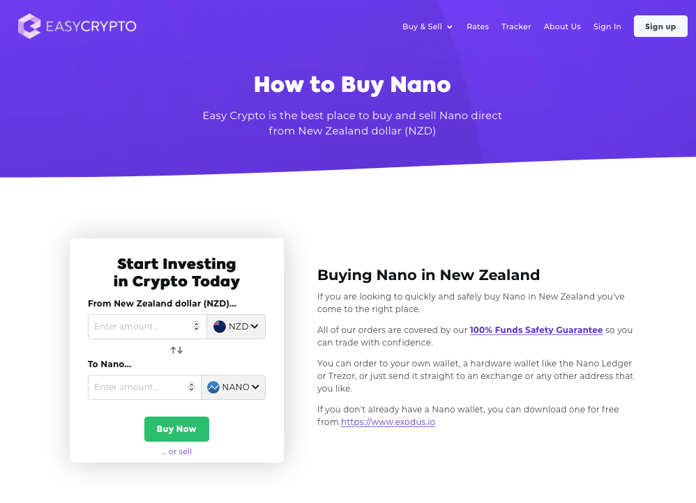 How to buy Nano at Easy Crypto