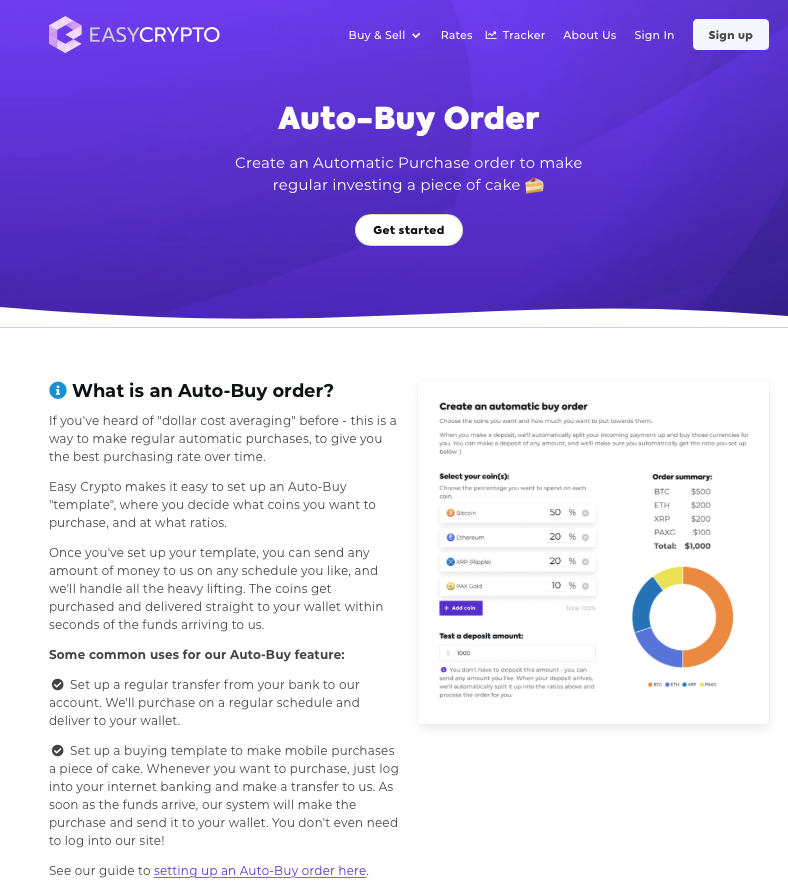 Screenshot of the auto-buy feature of Easy Crypto.