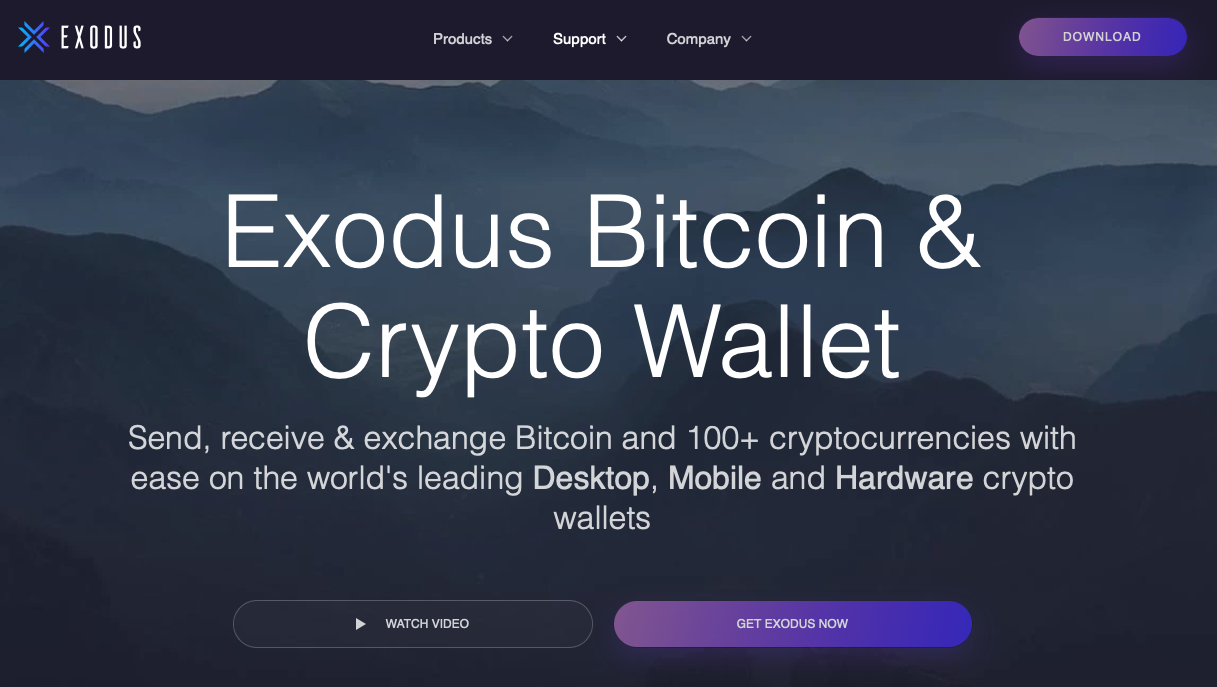 Screenshot of the Exodus homepage