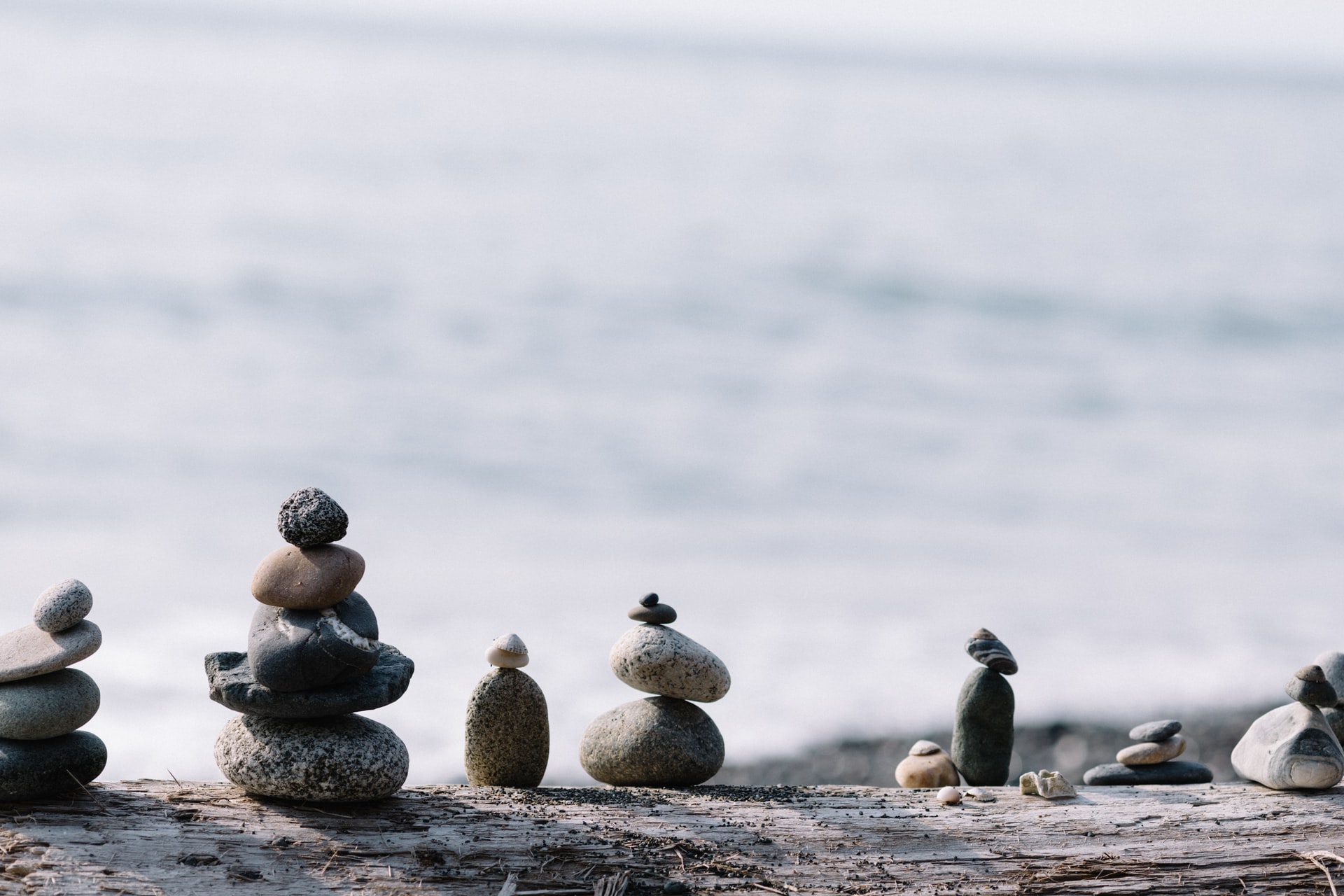 Stones balancing on the beach.