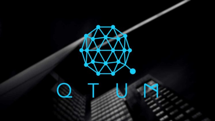 Teal Qtum (QTUM) logo on a black background.