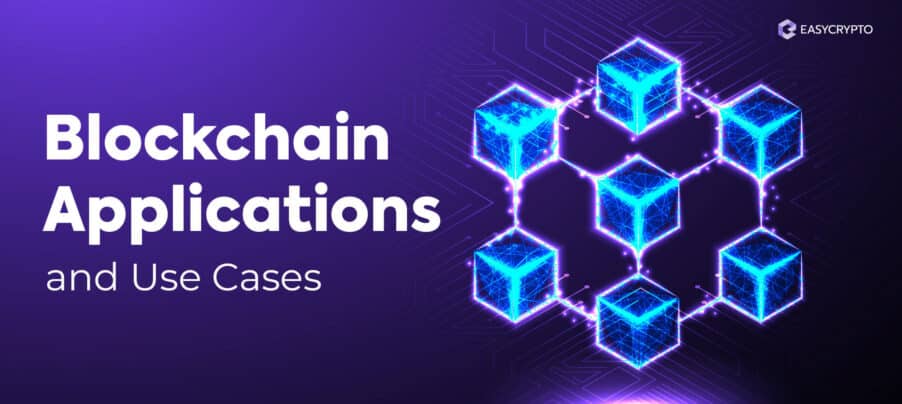 Blog cover illustrating a chain of blocks to convey the topic of blockchain use cases and applications