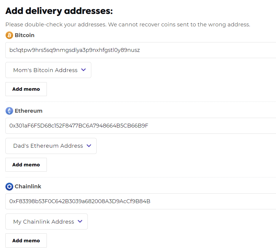 Screenshot of the delivery address on the autobuy order page.