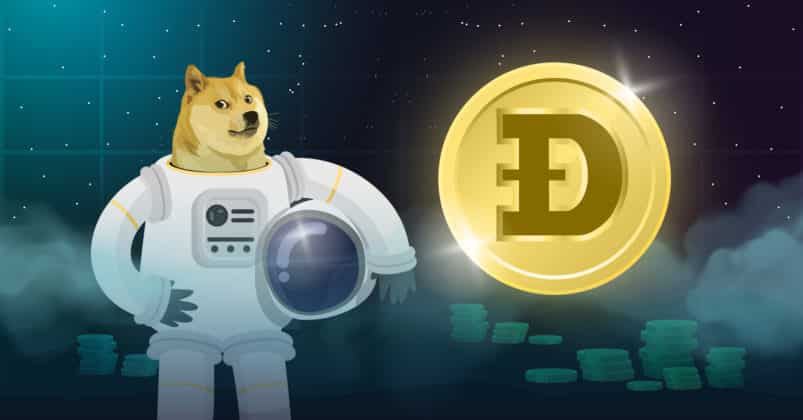 Image of a dogecoin wearing a space suit to illustrate the most recent crypto news about dogecoin prices going to the moon amongst other news