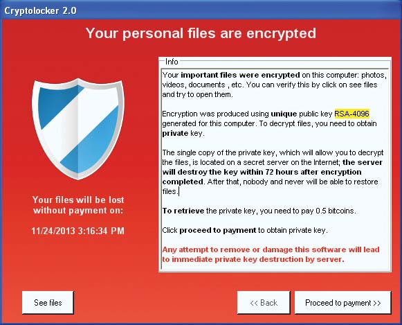 Ransomware cryptocurrency warning scam example