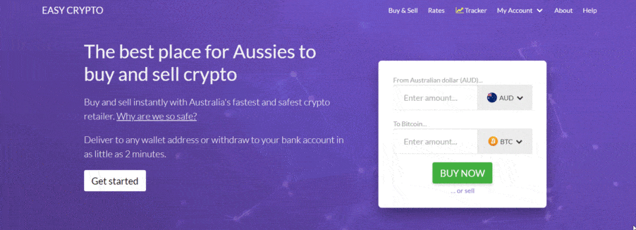 buy bitcoin Australia easy crypto AUS gif of home page exchange widget BTC