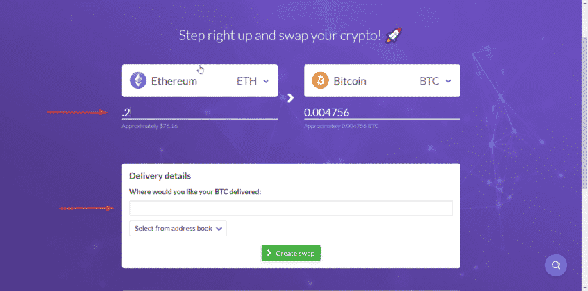 create a crypto swap from ethereum to bitcoin