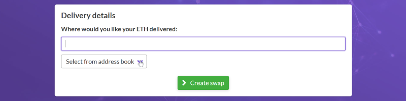 fill the delivery address of crypto swap feature