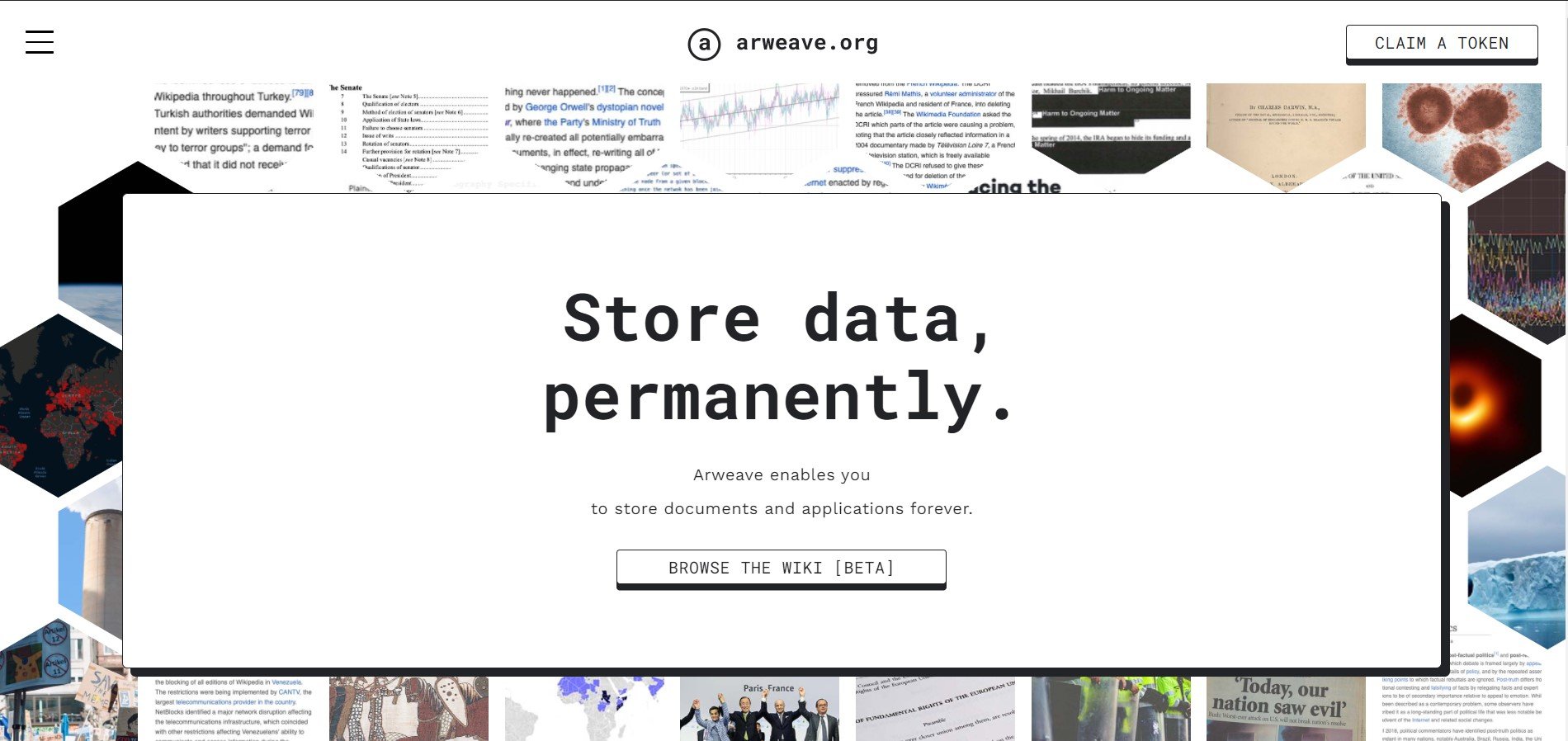 Homepage of arweave.org.