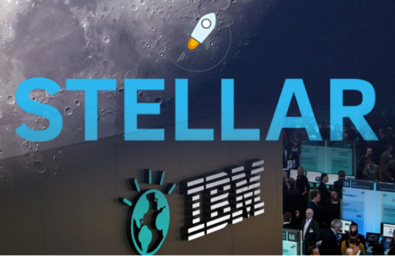 stellar and IBM logos with moon and rocket