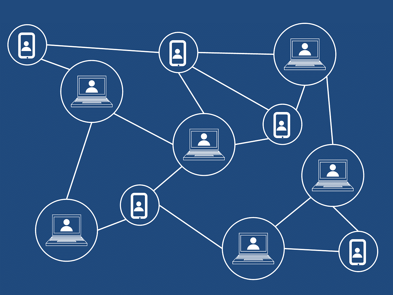 Illustration of a network of computers to represent a blockchain network.