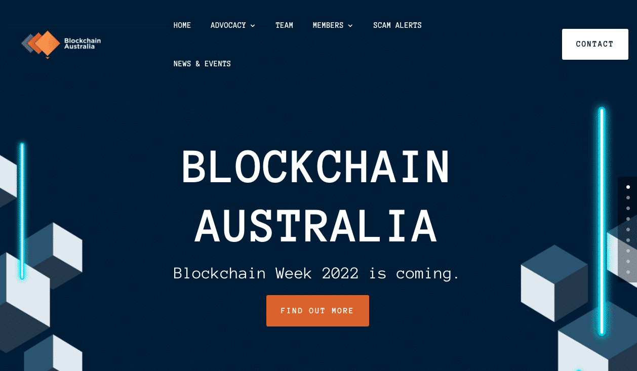 Screenshot of Blockchain Australia Homepage.
