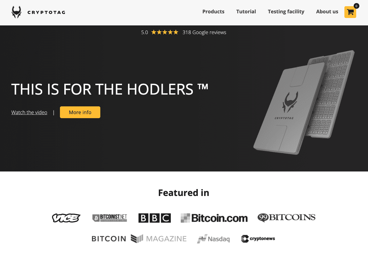 Screenshot of cryptotag zeus homepage.