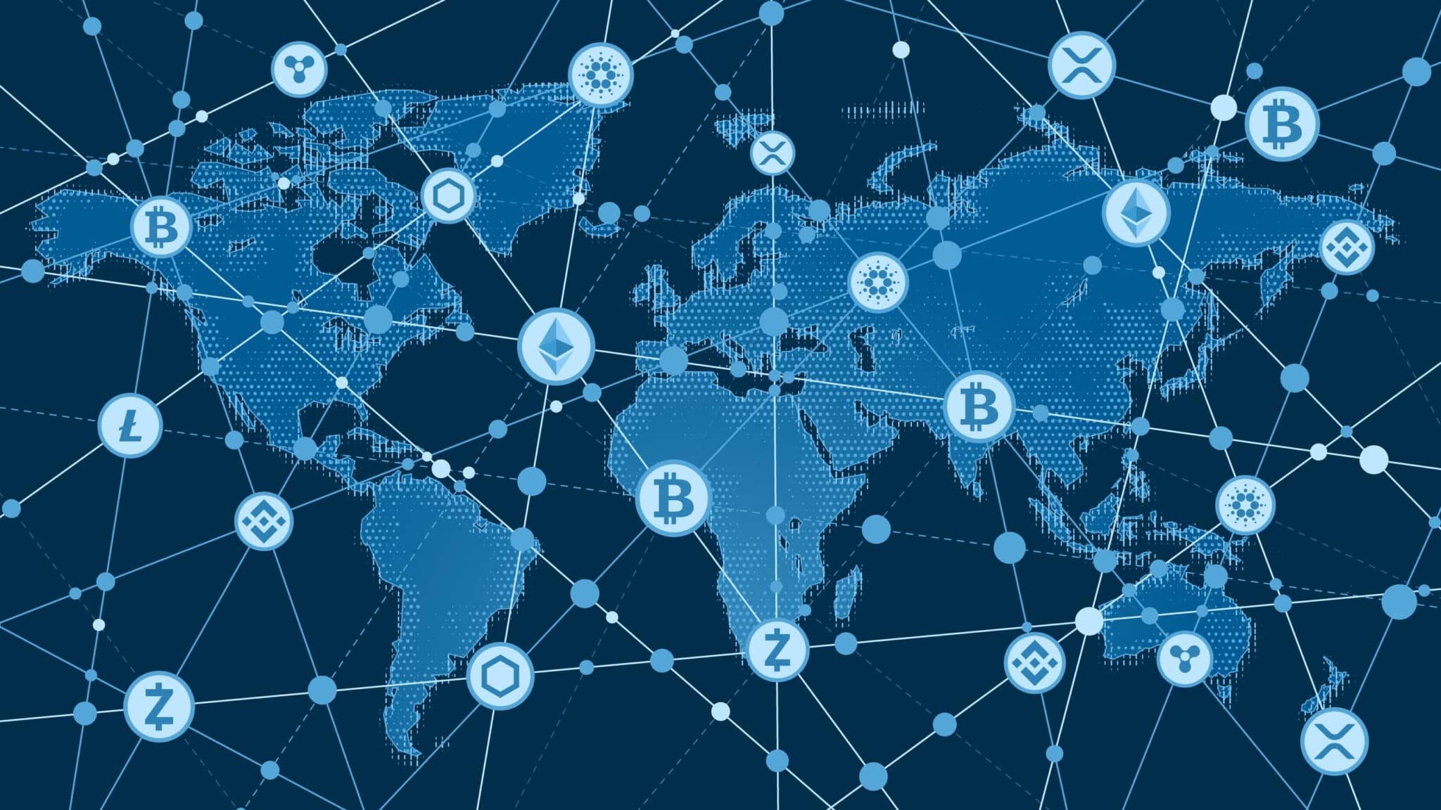 Illustration of global blockchain network